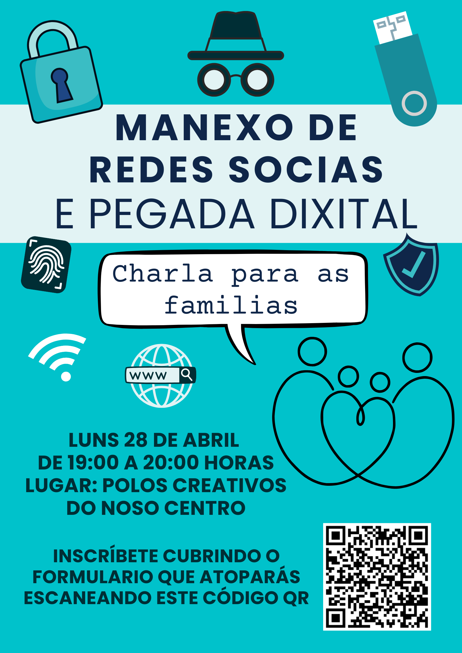 Cartel charla familias manexo redes sociais e pegada dixital - Público.png